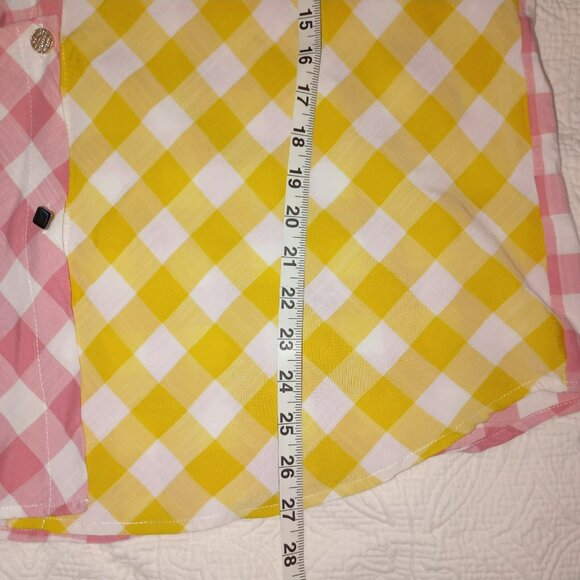 Atikshop Button-Up Shirt Pink & Yellow Gingham Colorblock Front Pocket Womens - Picture 12 of 13